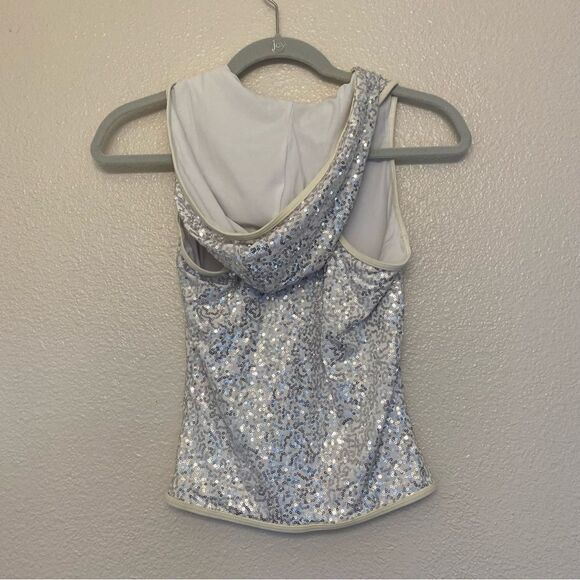 WEISSMAN Dance Costume silver sequin hooded vest The Way I Are 5271 child LC - Picture 2 of 9